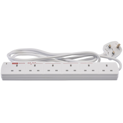 Draper 6 Way Extension Lead with Surge Protection, 2m