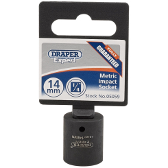Draper Expert Expert HI-TORQ 6 Point Impact Socket, 1/4" Sq. Dr., 14mm