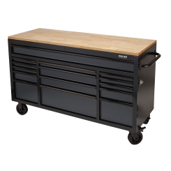 BUNKER Workbench Roller Tool Cabinet, 15 Drawer, 61", Grey