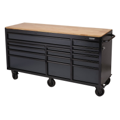 BUNKER Workbench Roller Tool Cabinet, 15 Drawer, 72", Grey