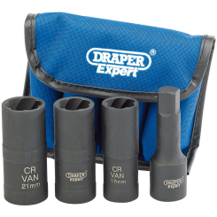 Draper Expert Wheel Nut Double Impact Socket Kit, 1/2" Sq. Dr. (4 Piece)