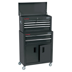 Draper Combined Roller Cabinet and Tool Chest, 6 Drawer, 24", Black