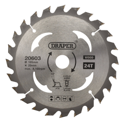 Draper TCT Circular Saw Blade for Wood, 165 x 20mm, 24T 