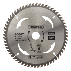 Draper TCT Circular Saw Blade for Wood, 165 x 20mm, 60T 