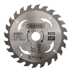 Draper TCT Circular Saw Blade for Wood, 185 x 25.4mm, 24T 