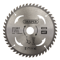 Draper TCT Circular Saw Blade for Wood, 185 x 25.4mm, 48T 