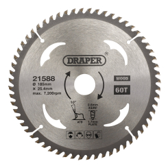 Draper TCT Circular Saw Blade for Wood, 185 x 25.4mm, 60T 