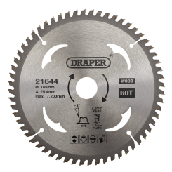 Draper TCT Circular Saw Blade for Laminate & Wood, 185 x 25.4mm, 60T 