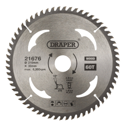 Draper TCT Circular Saw Blade for Wood, 210 x 30mm, 60T 