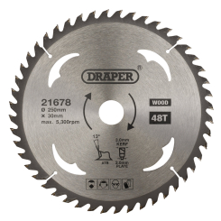 Draper TCT Circular Saw Blade for Wood, 250 x 30mm, 48T 