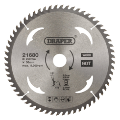 Draper TCT Circular Saw Blade for Wood, 250 x 30mm, 60T 