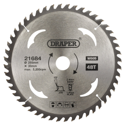 Draper TCT Circular Saw Blade for Wood, 255 x 30mm, 48T 