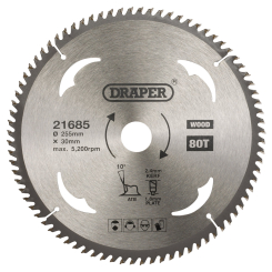 Draper TCT Circular Saw Blade for Wood, 255 x 30mm, 80T 
