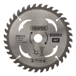 Draper TCT Cordless Construction Circular Saw Blade for Wood & Composites, 165 x 20mm, 36T