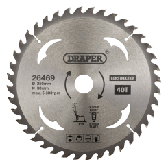 Draper TCT Construction Circular Saw Blade, 250 x 30mm, 40T
