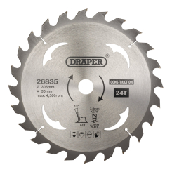 Draper TCT Construction Circular Saw Blade, 305 x 30mm, 24T