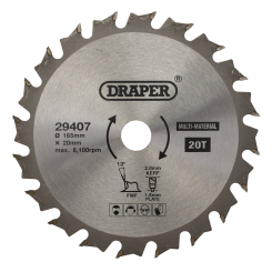 Draper TCT Multi-Purpose Circular Saw Blade, 165 x 20mm, 20T 