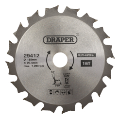Draper TCT Multi-Purpose Circular Saw Blade, 185 x 25.4mm, 16T 