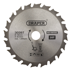 Draper TCT Multi-Purpose Circular Saw Blade, 185 x 25.4mm, 20T 