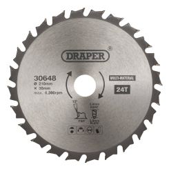 Draper TCT Multi-Purpose Circular Saw Blade, 210 x 30mm, 24T 