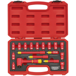 Draper Expert VDE Approved Fully Insulated Metric Socket Set, 1/4" Sq. Dr. (18 Piece)