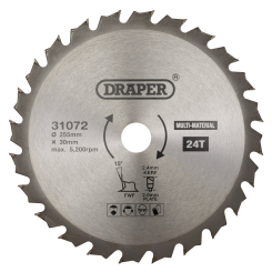Draper TCT Multi-Purpose Circular Saw Blade, 255 x 30mm, 24T 