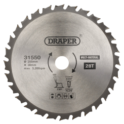 Draper TCT Multi-Purpose Circular Saw Blade, 255 x 30mm, 28T 