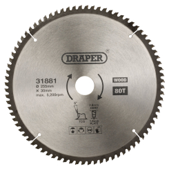 Draper TCT Triple Chip Grind Circular Saw Blade, 255 x 30mm, 80T
