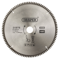 Draper TCT Triple Chip Grind Circular Saw Blade, 255 x 30mm, 100T