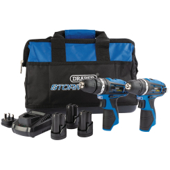 Draper Storm Force 10.8V Power Interchange Combi Drill and Rotary Drill Twin Kit, 3 x 1.5Ah Batteries, 1 x Charger, 1 x Bag
