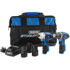 Draper Storm Force 10.8V Power Interchange Drill and Driver Twin Kit, 3 x 1.5Ah Batteries, 1 x Charger, 1 x Bag
