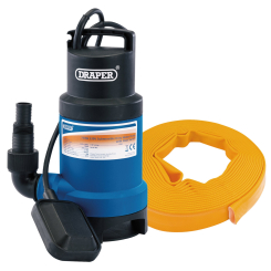 Draper Submersible Dirty Water Pump Kit with Layflat Hose & Adaptor, 200L/Min, 10m x 25mm, 350W