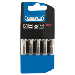 Draper Plain Slot Insert Bit, 5.5mm, 1/4" Hex, 25mm Long (Pack of 5)