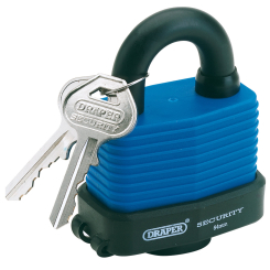 Draper Laminated Steel Padlock and 2 Keys with Hardened Steel Shackle and Bumper, 54mm