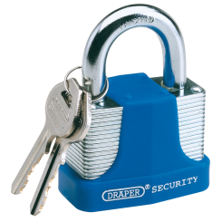 Draper Laminated Steel Padlock and 2 Keys with Hardened Steel Shackle and Bumper, 30mm