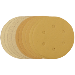 Draper Gold Sanding Discs with Hook & Loop, 150mm, Assorted Grit - 120G, 180G, 240G, 320G, 400G (Pack of 10)