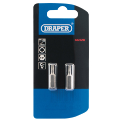 Draper Draper TX-STAR Insert Bit, 1/4" Hex, 25mm Long, T10 (Pack of 2)