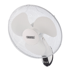 Draper 230V Oscillating Wall Mounted Fan with Remote Control, 16"/400mm, 3 Speed