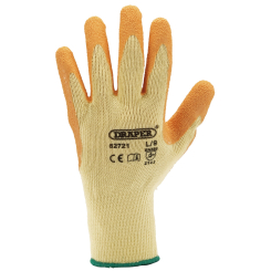 Draper Heavy Duty Latex Coated Work Gloves, Large, Orange