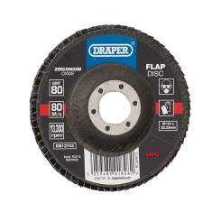 Draper Zirconium Oxide Flap Disc, 115 x 22.23mm, 80 Grit 