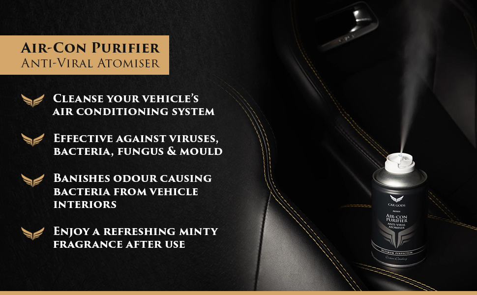 Air-Con Purifier. Anti-viral atomiser. Cleanse your vehicle’s air conditioning system and banish odour-causing bacteria from your vehicle’s interior. Enjoy a refreshing minty fragrance from a formula that is effective against viruses, bacteria, fungus & mould.