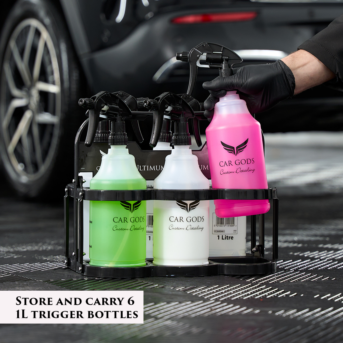 6x 1L professional trigger bottles stored in carrier