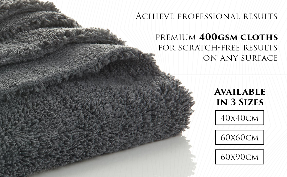 Achieve professional results with the premium 400gsm cloths for scratch-free results on any surface. Car Gods Microfibre Cloths are available in 3 sizes: 40x40cm, 60x60cm, 60x90cm.