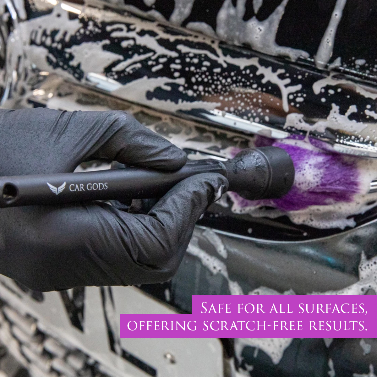 Two ultra-soft Car Gods Feathertip Detailing Brushes are safe for all surfaces, offering scratch-free results