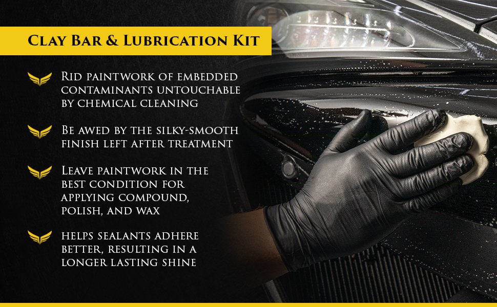 Clay Bar and Lubrication kit. Remove embedded paintwork contaminants for a silky-smooth finish. Car body panels will be ready for sealant and wax layers after use for the ultimate paintwork finish.