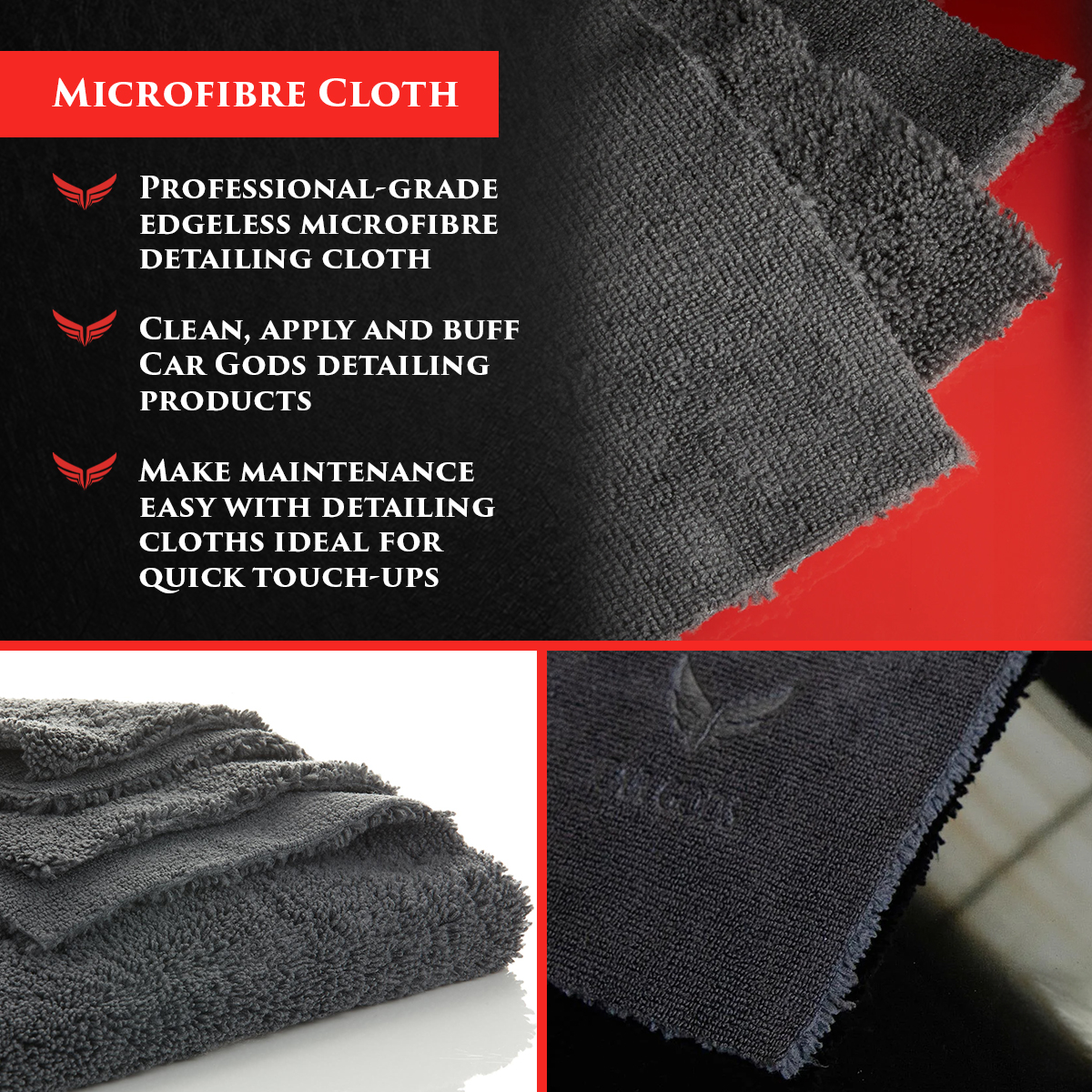 Car Gods Microfibre Cloth. Achieve a scratch-free showroom shine with a professional-grade edgeless microfibre detailing cloth. Clean, apply and buff your favourite Car Gods detailing products, making maintenance easy and elevating your car care experience.