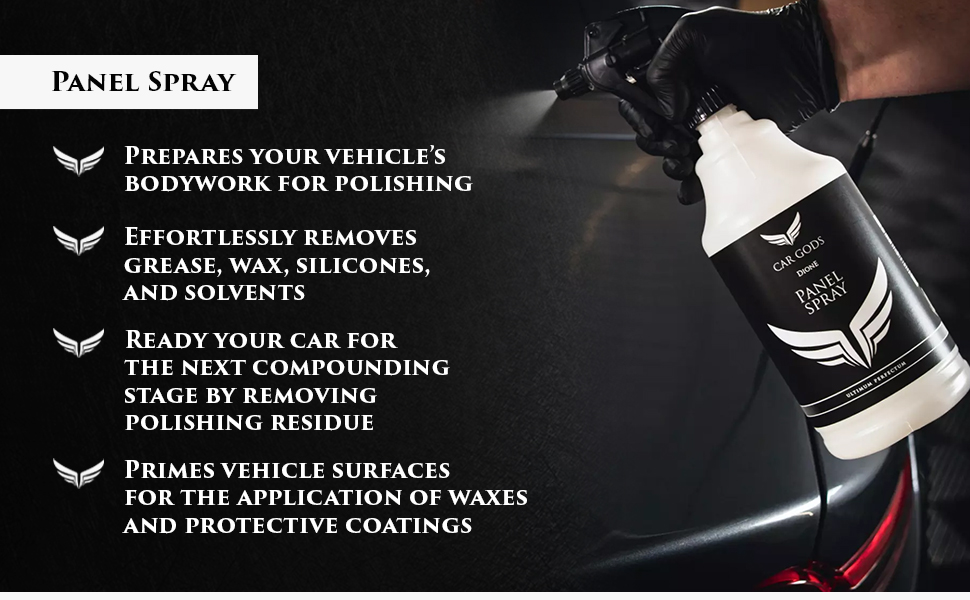 Panel Spray. Prepare your car for the next polishing or compound stage by removing grease, wax, silicones, and solvents effortlessly. Plus, prime your vehicle’s surfaces for the application of waxes and protective coatings.