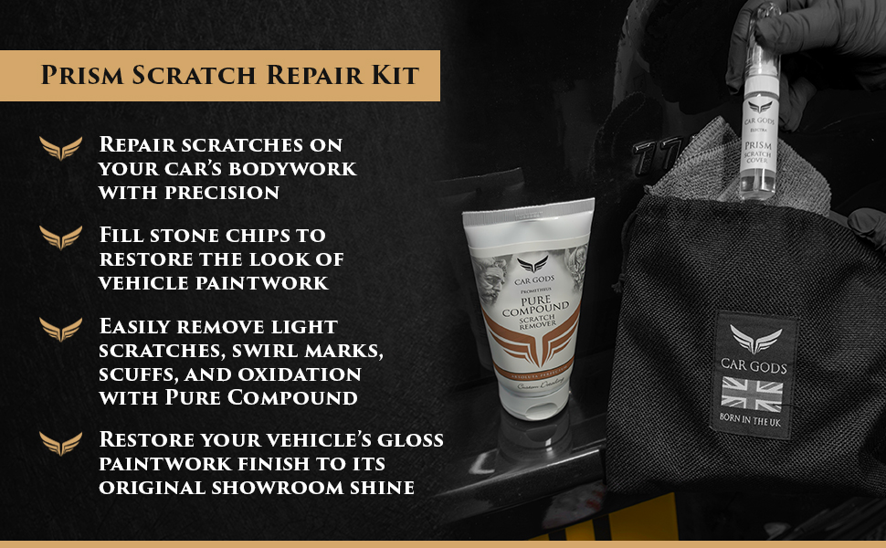 Prism Scratch Repair Kit. Repair scratches, fill stone chips and remove swirl marks, scuffs, and oxidation to restore your vehicle’s gloss paintwork finish to its original showroom shine.