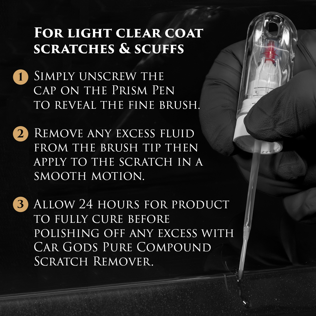 Image shows the Prism Scratch Cover brush being used to cover scratches & scuffs.