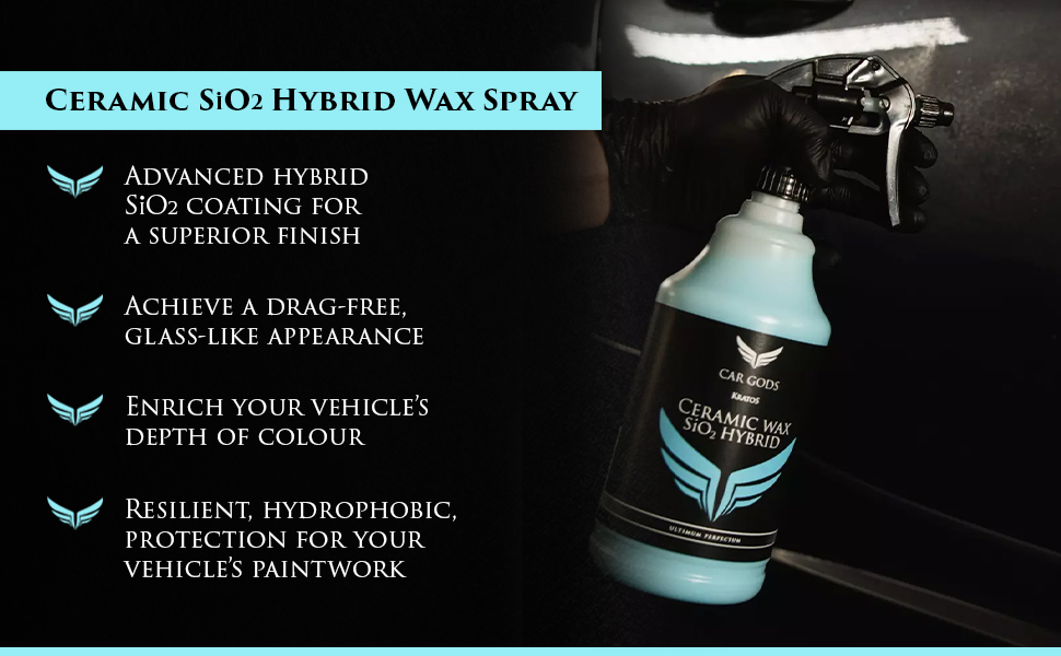 Ceramic SiO2 Hybrid Wax Spray. Advanced hybrid SiO2 ceramic coating helping you achieve a drag-free glass-like, silky smooth vehicle appearance, and to enrich your vehicle’s depth of colour with resilient, hydrophobic, paintwork protection.